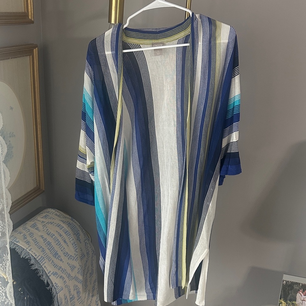 Chico's Striped Cardigan in Blue and Green